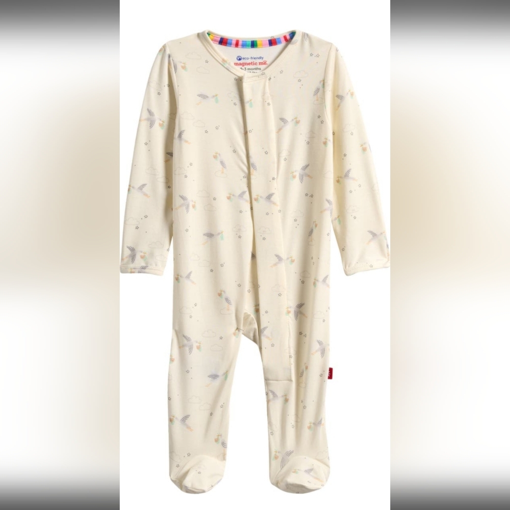 Magnetic Me Cream Footed Baby Onesie with Bird Design